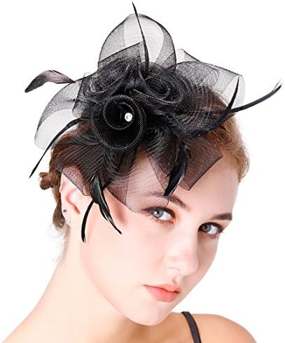 Fascinator Headband Cocktail Kentucky Derby Feather Headwear Bridal Headpiece (Black)