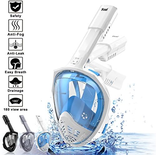 KUSKY Full Face Snorkel Mask [2018 UPGRADE] New Foldable Snorkeling Mask with Detachable Camera Mount Pivot Arm and Earplug, 180° Large View Easy Breath Dry Top Set Anti-fog for Adults Youth