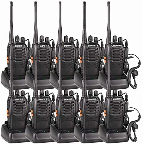 10 Pack BF-888S Long Range Walkie Talkies 5W 16CH CTCSS DCS Portable Handheld 2-way Radio with USB Charger and LED Light Voice Prompt for Field Survival Biking and Hiking
