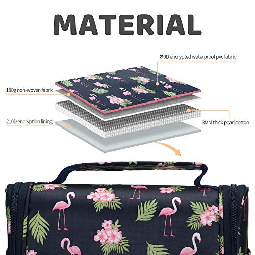 Hanging Toiletry Bag for Men Women, Japoece Portable Waterproof Travel Toiletry Cosmetic Bathroom Shower Bags with Metal Hook Double Layer Large Capacity Durable(Navy Blue-Flamingo) 5 Hanging Toiletry Bag for Men Women, Japoece Portable Waterproof Travel Toiletry Cosmetic Bathroom Shower Bags with Metal Hook Double Layer Large Capacity Durable(Navy Blue-Flamingo)