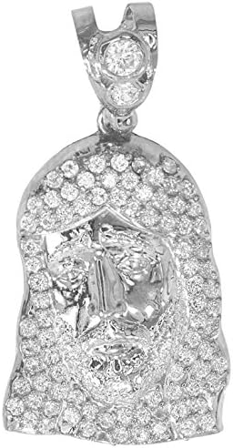 IcedJewels 1.56 cttw Round CZ 10K White Gold Jesus Head Tiny Micro Pave Religious Style Jesus Piece Necklace Pendant