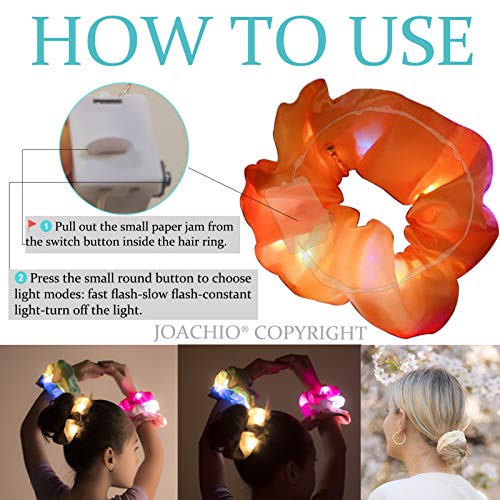 Light Up Hair Scrunchies, 8 Pcs Led Luminous Scrunchy Hair Bands Satin Scrunchies Elastic Hair Tie, Glow in the Dark Hair Accessories for Women Valentines Day Halloween Girls Birthday Gift Party Christmas New Year Headwear