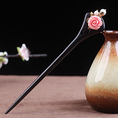 Peony Flower and Pearl Decor Hair Stick Women Beautiful Hair Decor for Daily Party Ebony hairpins Wooden hair chopsticks Use Packaged in Exquisite Box