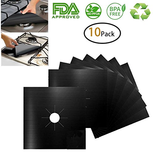 PatioMatrix 10-Pack Reusable Gas Stove Burner Covers, Non-Stick Gas Range Protector Stovetop Burner Liners, Easy to Cut, Fast Clean Liners for Stovetop, Dishwasher Safe 10.6" x 10.6"