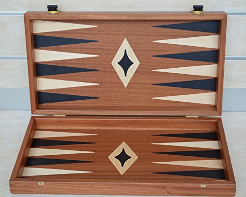 Manopoulos Mahogany Wood Backgammon Set - Handmade in Greece
