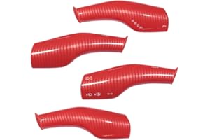 FOAN Steering Lever Cover, Carbon Fiber Car Gear Shift Lever Covers Compatible with Tesla Model 3/Y, Full Protection Gear Shift Cover Accessories, 4PCs, Red