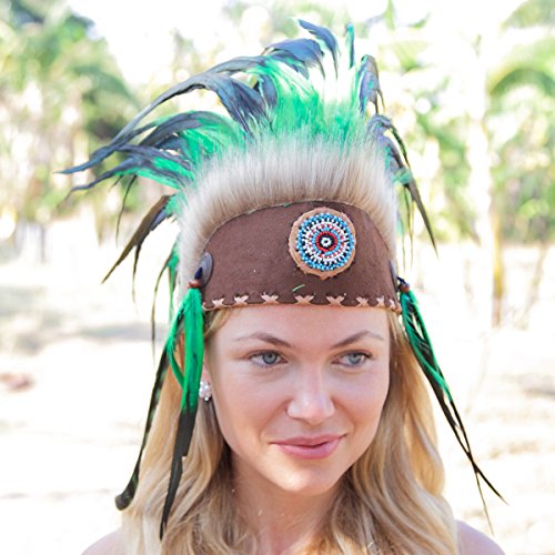Novum Crafts Feather Headdress | Native American Indian Inspired | Green