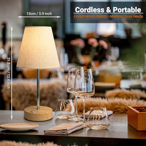 HSLighting Wireless Table Lamp, Akku Table Lamp with Stoffschirm Night Lamp, Stufenlos Touch Dimmable, Light Wiederaufladbar Table Light for Living Room (Modern, 1)