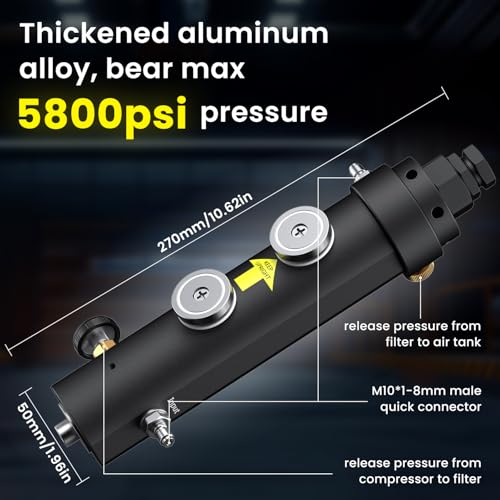 GX PUMP Filtro de compresor de aire PCP de alta presión de grado profesional con función de mantenimiento de presión, separador de aceite/agua de 5800 PSI, montaje magnético o de tornillo, filtro de