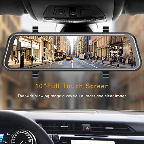 TOGUARD 2.5K Mirror Dash Cam for Cars with Waterproof Backup Camera, 10" IPS Full Touch Screen
