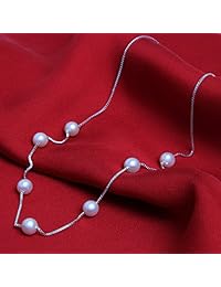 HXZZ Fine Jewelry Women Gifts 925 Sterling Silver Freshwater Cultured White Pearl Chain Necklace