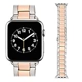 AWSTECH New 42mm Stainless Steel Replacement Smart Watch Band Wrist Strap Bracelet with Butterfly Buckle Clasp for Apple Watch All Models Rose Gold Silver