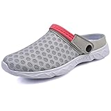 QANSI Classic Anti-Slip Outdoor Walking Slippers Casual Garden Clogs Shoes for Women Light Grey 8.5 M US