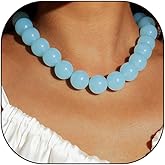 Hewill Colorful Chunky Beaded Necklace for Women Blue Green Pink Red Beads Choker Necklaces Acrylic Bead Statement Necklace Trendy Handmade Jewelry