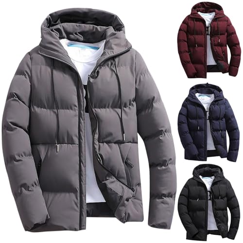 Mens Winter Coat Plus Size Puffer Jacket for Men Overcoat Tops 2025 Mens Solid Zipper Loose Outdoor Cotton Coat Top Jackets for Men UK Men's Winter Coats and Jackets