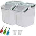 4-Piece Large Airtight Food Storage Containers With Wheels - 25lb Capacity Flour & Rice Bins With Measuring Scoop (Blue)