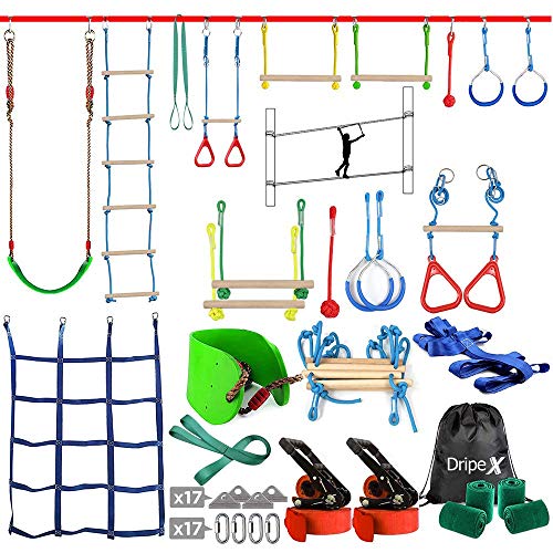 Dripex Ninja Warrior Obstacle Course for Kids 50FT Ninja Slackline