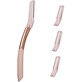 Dermaplane Razor for Women Face, Pink Face Razor for Eyebrow &amp; Fuzz Removal | 3 Refill Microblades Eyebrow Razor, Exfoliating Facial Razor, Reusable Anti-slip Handle, Protective Cap