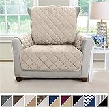 MIGHTY MONKEY Premium Reversible Chair Protector for Seat Width up to 23 Inch, Furniture Slipcover, 2 Inch Strap, Chairs Slip Cover Throw for Pets, Dogs, Cats, Armchair, Beige Latte