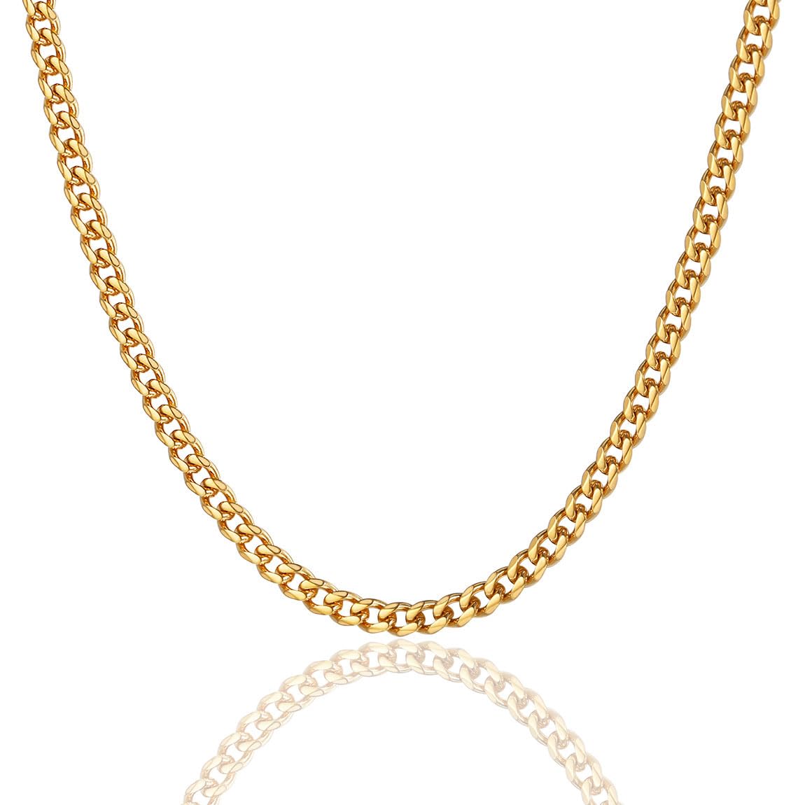 Hombres Mujeres Lujo Lleno Curb Cuban Link Collar de Oro Cadena de Joyería 3mm Gargantilla de 18 pulgadas