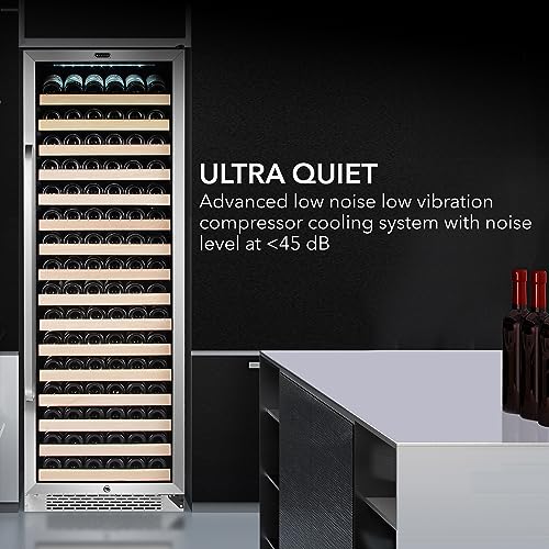 Whynter BWR-1662SD 166 Wine Bottle Built-in or Freestanding Stainless Steel Compressor Large Capacity Refrigerator Rack for Open LED Display, Black-166, Black