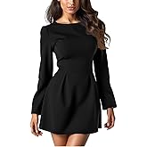 GOBLES Women's Elegant Fall Long Sleeve Boat Neck High Waist A-line Cocktail Dress