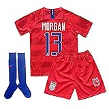 MALLKUB 2019/2020 Alex Morgan #13 USA National Team Away Kids Youth T-Shirt & Shorts & Socks Red