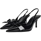Kluolandi Bow Knot Slingback Kitten Heels for Women Closed Pointed Toe Pumps Dress Shoes Stiletto Heels Sandals