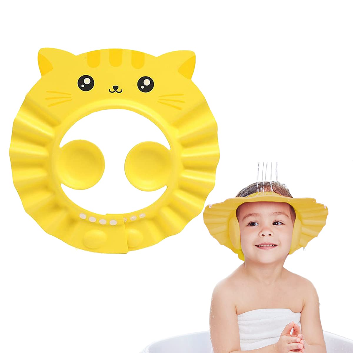 Baby Shower Cap Kids Shampoo Shield Bath Visor for Eyes Ears Face, Adjustable Bath Shower Protector Hair Wash Shield Earmuff Waterproof Bath Cap for Toddler Children Kids