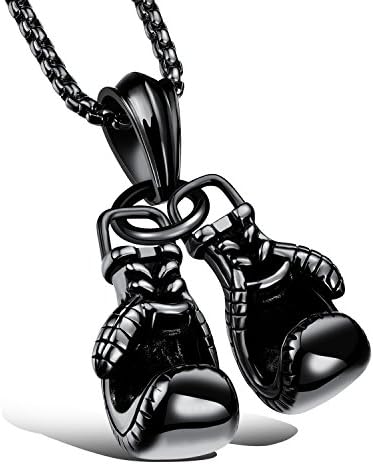 Men's Stainless Steel Boxing Glove Charm Pendant Necklace Black/Gold (Black)