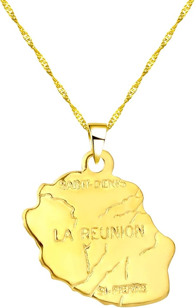 Collier et pendentif carte des îles de la Réunion française Chaîne