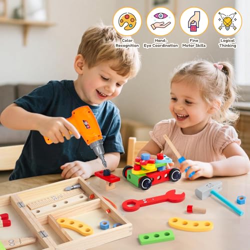 Montessori Toy for 3 Years Old Child 3 Year Old Tool Box with Drill Toy Boy Girl 3 Year Old Educational DIY Gift Child Boy 3 4 Years Girl (44 Pieces)