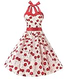 Dresstells Vintage 1950s Rockabilly Polka Dots Audrey Dress Retro Cocktail Dress Cherry White XL