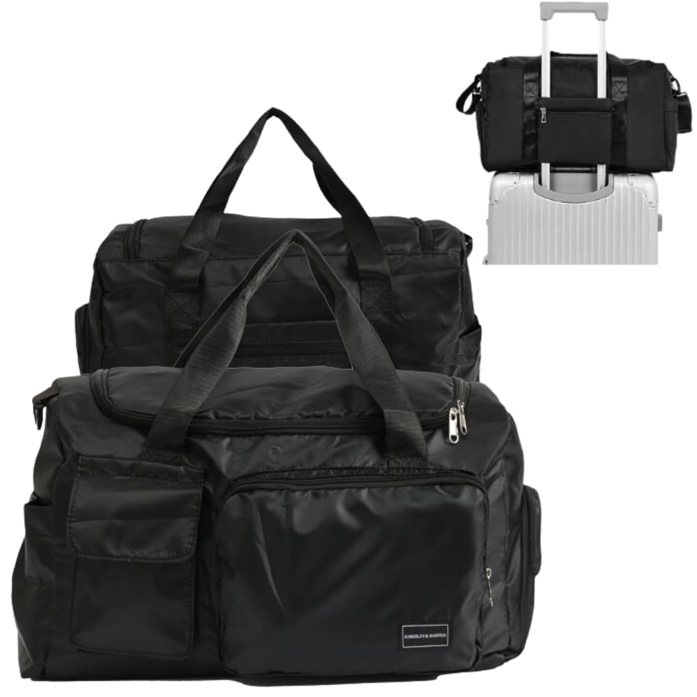 Womens Mens Sports Gym Bag Duffle Bag with Shoes Compartment, Weekend Travel Bag Overnight Bag for Women, Water Resistant Holdall Hospital Bag for Swimming Black