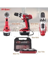 Hi Spec juego de taladro inalámbrico con batería de Ni MH de 1000 mAh y 18 V, regulador de 17 posiciones sin llave, interruptor para variar la velocidad y 30 piezas accesorias para taladrar y atornillar, con estuche de guardado compacto