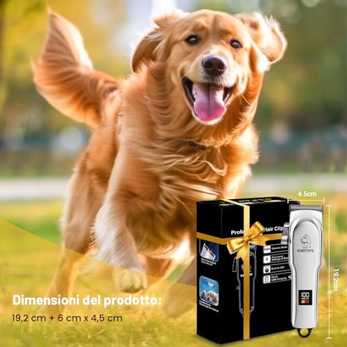 KAEFUYS Professional Long Hair Dog Clipper Powerful Motor 7000 RPM LED Display and IPX7 Waterproof Hair Clipper for Pets Long and Thick Hair with Wireless Design for Dogs and Cats