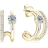 Small Diamond Stud Earrings for Women in 14K Solid Gold over S925 Sterling Silver,VVS1 Clarity,Half-Moon Shaped, A Delicated Gift
