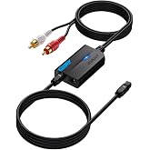 AUTOUTLET 192kHz SPDIF to RCA Converter with Dolby AC-3 DTS 5.1ch | Optical to RCA Digital to Analog Audio Converter, 7ft Toslink to RCA DAC Adapter Cable for HDTV, Blu-ray Player, Game Console