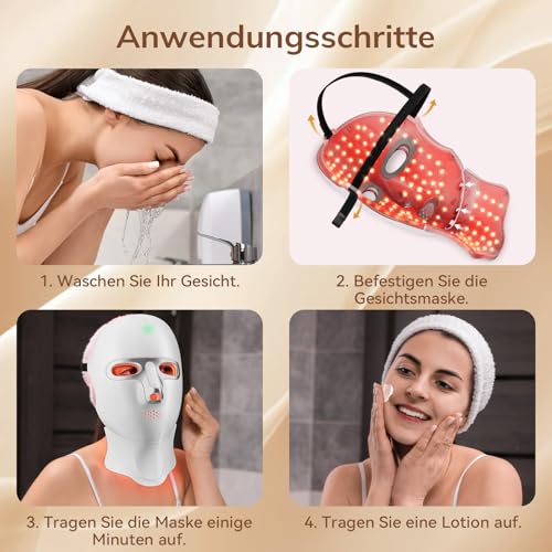 ONLUKY LED Face Mask Anti-Ageing, Rechargeable Red Light Therapy Mask Face with Infrared, USB-C Charging, 120 LED Beads, No Power Cable for Home, Travel and Yoga (Including Neck Attachment), Silver