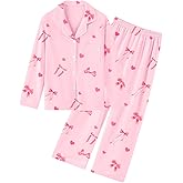 QZH.DUAO Girl & Women's 100% Cotton Pajamas Set Long Sleeve Button Down Sleepwear Nightwear Soft Pjs Sets, 5 Years - L