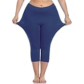 VOGUEMAX Women's Capri Leggings Plus Size Stretch and Comfy High Waisted Three-Quarter Leggings Plus