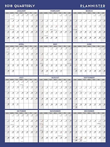 Plannister Large Wall Calendar 2018 | 48"x32" Daily Yearly Schedule Organizer | Laminated Reversible Dry Erase | Home, Office, Academic, Appointments | Vertical or Horizontal | 2018 Planner