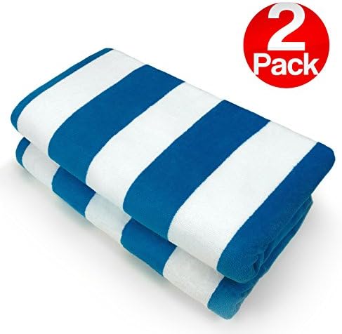 Kaufman - 32in x 62in Velour - Joey Cabana Stripe Towel Set (2, Blue)