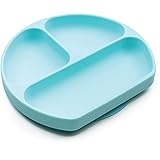 Bumkins Silicone Grip Dish, Suction Plate, Divided Plate, Baby Toddler Plate, BPA Free, Microwave Dishwasher Safe – Blue