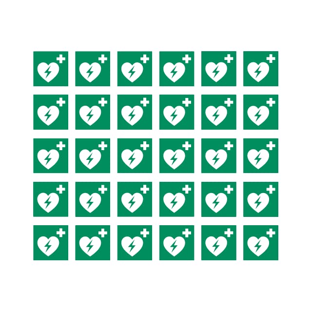 30 Stickers Defibrillator E010 – Diameter 5 cm – UV and Weather-Resistant – ISO 7010 – Sustainable – Mandatory Sign (5 cm, Defibrillator)