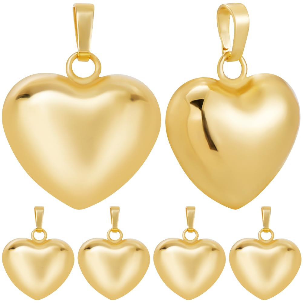 Beebeecraft 1 Box 10Pcs Heart Charm 18K Gold Plated Brass Lager Puffy Love Shape Charms with Loop for Romantic Memorial day DIY Jewelry Making (20x20.5x10mm)