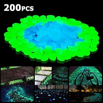 SUNNEST Glow in The Dark Pebbles, Glow Decorative Stones Rocks, Luminous Pebbles for Outdoor Decor, Garden Lawn Yard, Aquarium, Walkway, Fish Tank, Pathway, Driveway(200PCS) (Blue&Green)