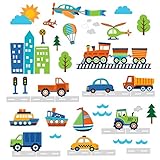 CherryCreek Decals Transportation and City Scene Kids' Room Peel and Stick Wall Sticker Decals