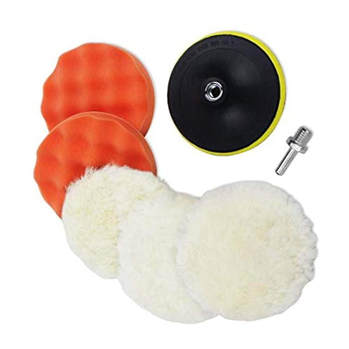 DIY Crafts 6 Polishing Pads Sponge and Woolen Polishing Pads Kits with M14 Drill Adapter (Pack of 7 Pcs)