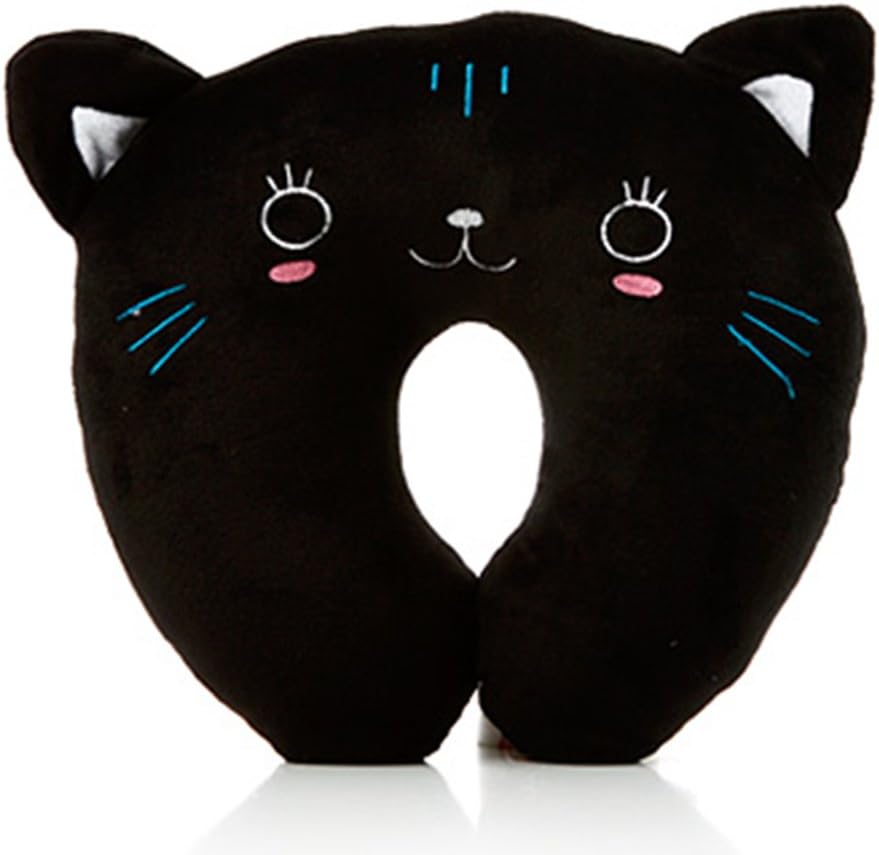 SDYDAY Travel Pillow, U-shaped Plush Neck Pillow Cartoon Animal Car Headrest Memory Foam Neck Support Plane Cushion Travel Flight Pillow for Adults and Kids Train, Airplane, Bus, Office(Black cat)